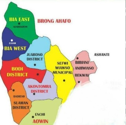 Map Of Western North Region Of Ghana Sefwi Wiaso Is Western North Capital - Dailyguide Network