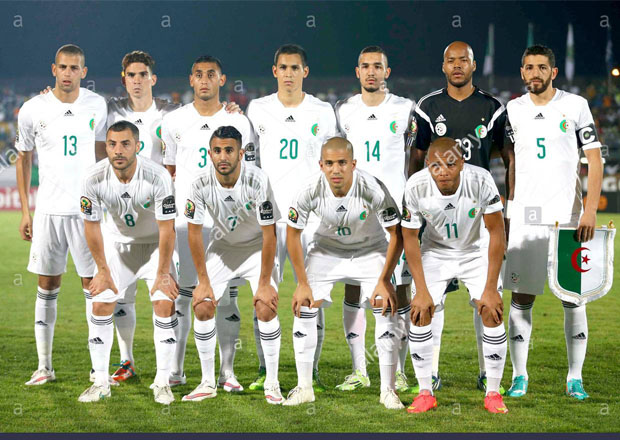Algeria National Football Team Line Up Against South Africa During