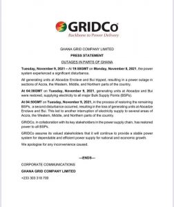 GRIDCo, ECG Apologise For Monday Blackout 2
