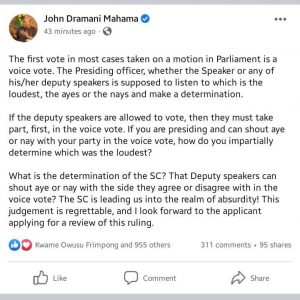 Mahama Strikes Again, Cries Foul Over SC Verdict On Deputy Speakers Voting Rights
