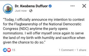 Kwabena Duffuor Declares Presidential Bid For NDC