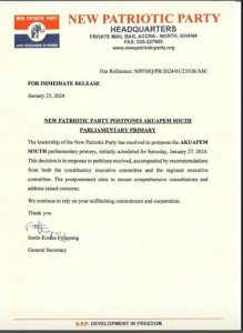 NPP Suspends Akuapem South Parliiamentary Primary