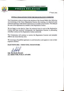 Voter Registration Technical Issues Resolved- EC