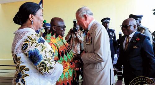 President Akufo-Addo and wife welcoming the Prince of Wales