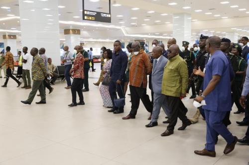 President Nana Addo Dankwa Akufo-Addo being conducted round the Kotoka International Airport by Mr Yaw Kwakw (2nd right), MD Ghana Airport Company with Mr Kwaku Agyemang Manu, Health Min